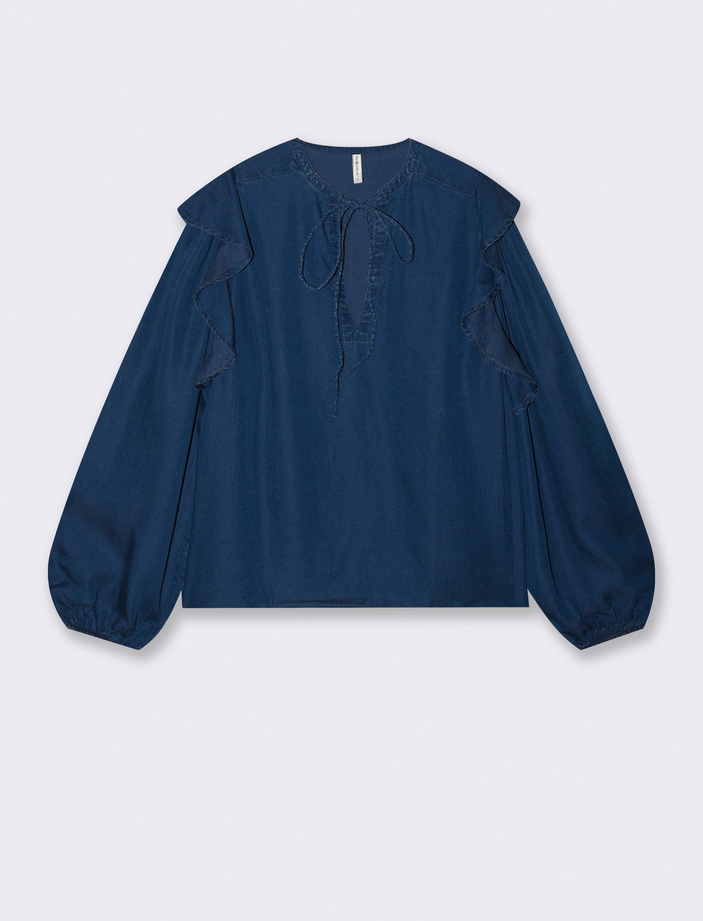 Blusa Manica Lunga con Scollo a V e Rouches - DENIM SCURO