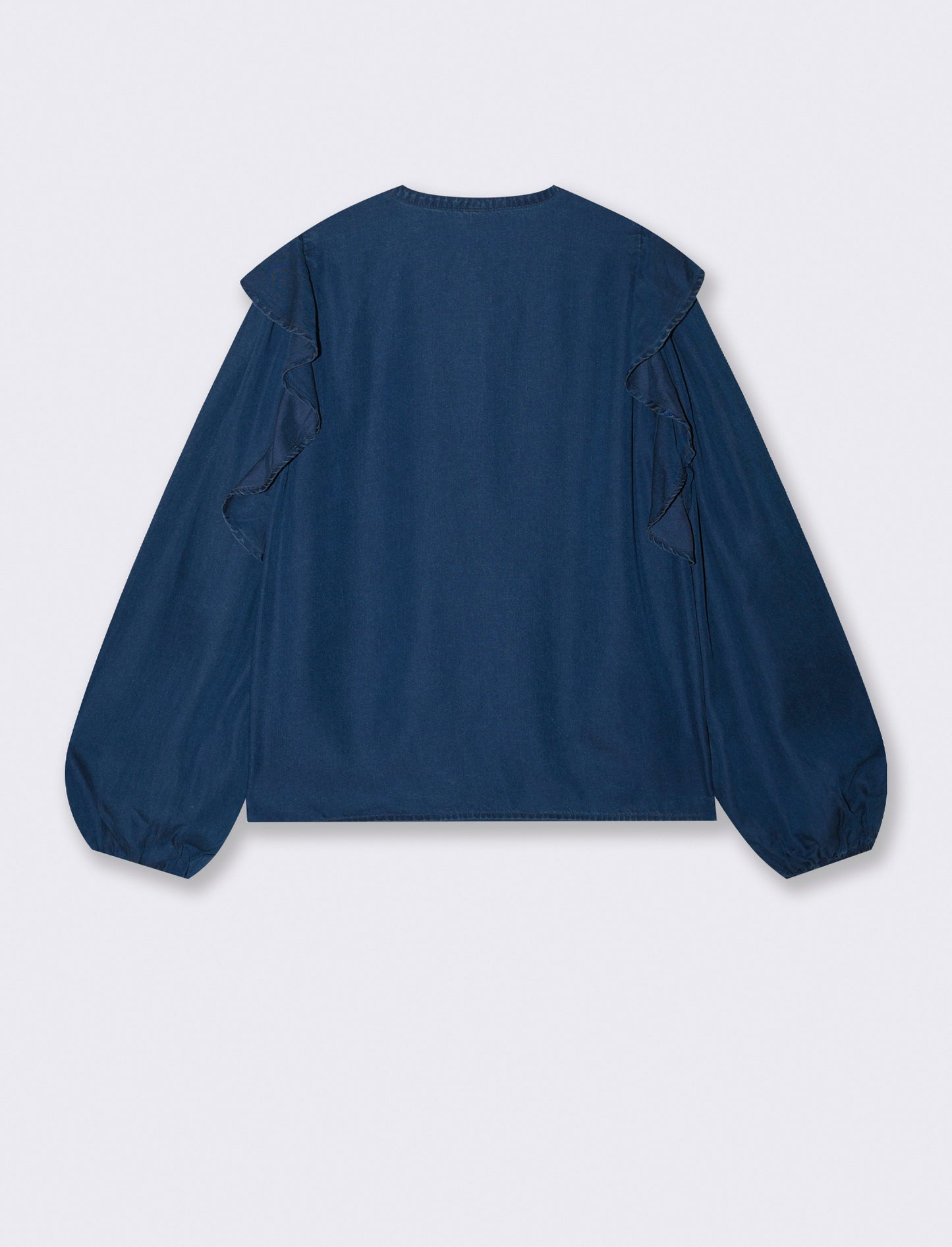 Blusa Manica Lunga con Scollo a V e Rouches - DENIM SCURO