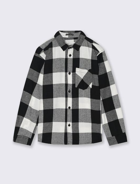 Camicia in flanella fantasia. - Nero