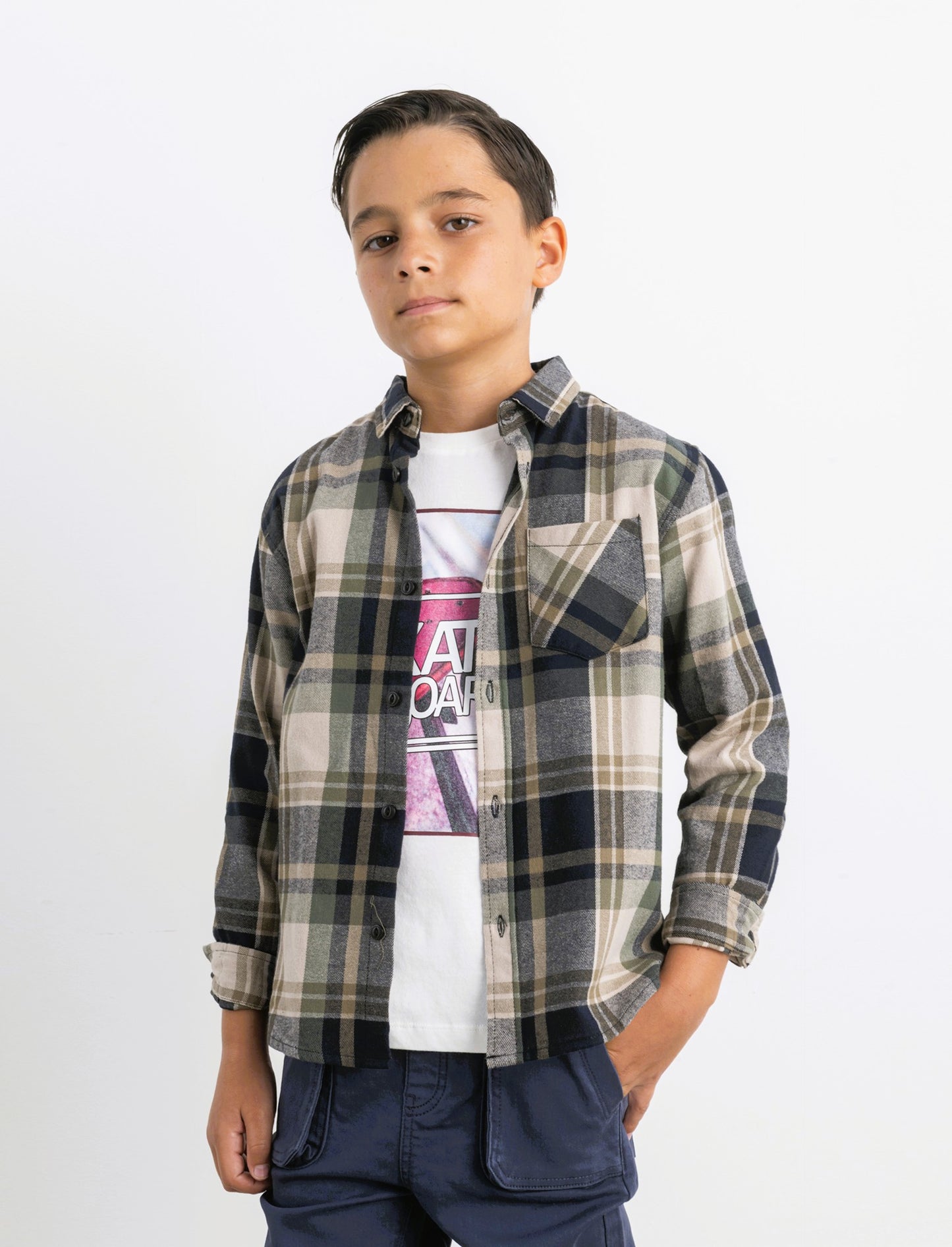 Camicia in flanella fantasia. - Verde