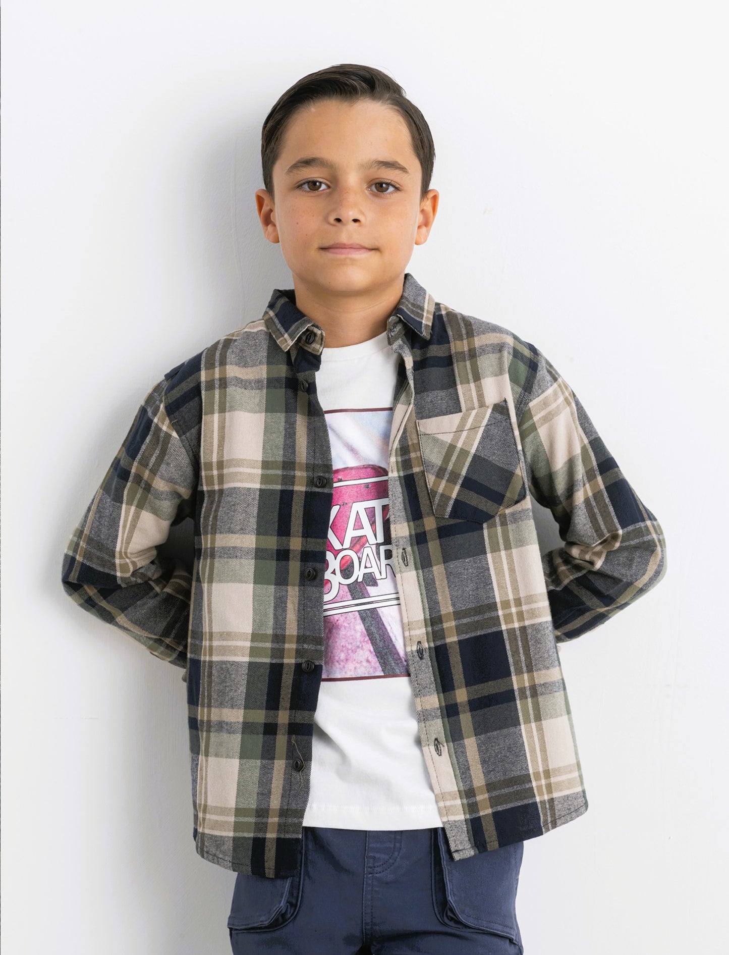 Camicia in flanella fantasia. - Verde