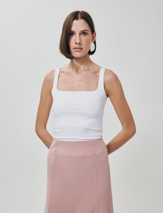Top con spallina larga e scollo V cut-out - Bianco latte
