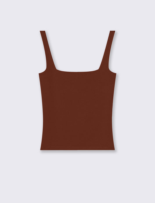 Top con spallina larga e scollo V cut-out - Cognac