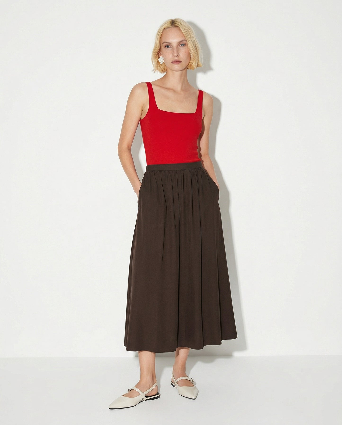 Top con spallina larga e scollo V cut-out - Rosso