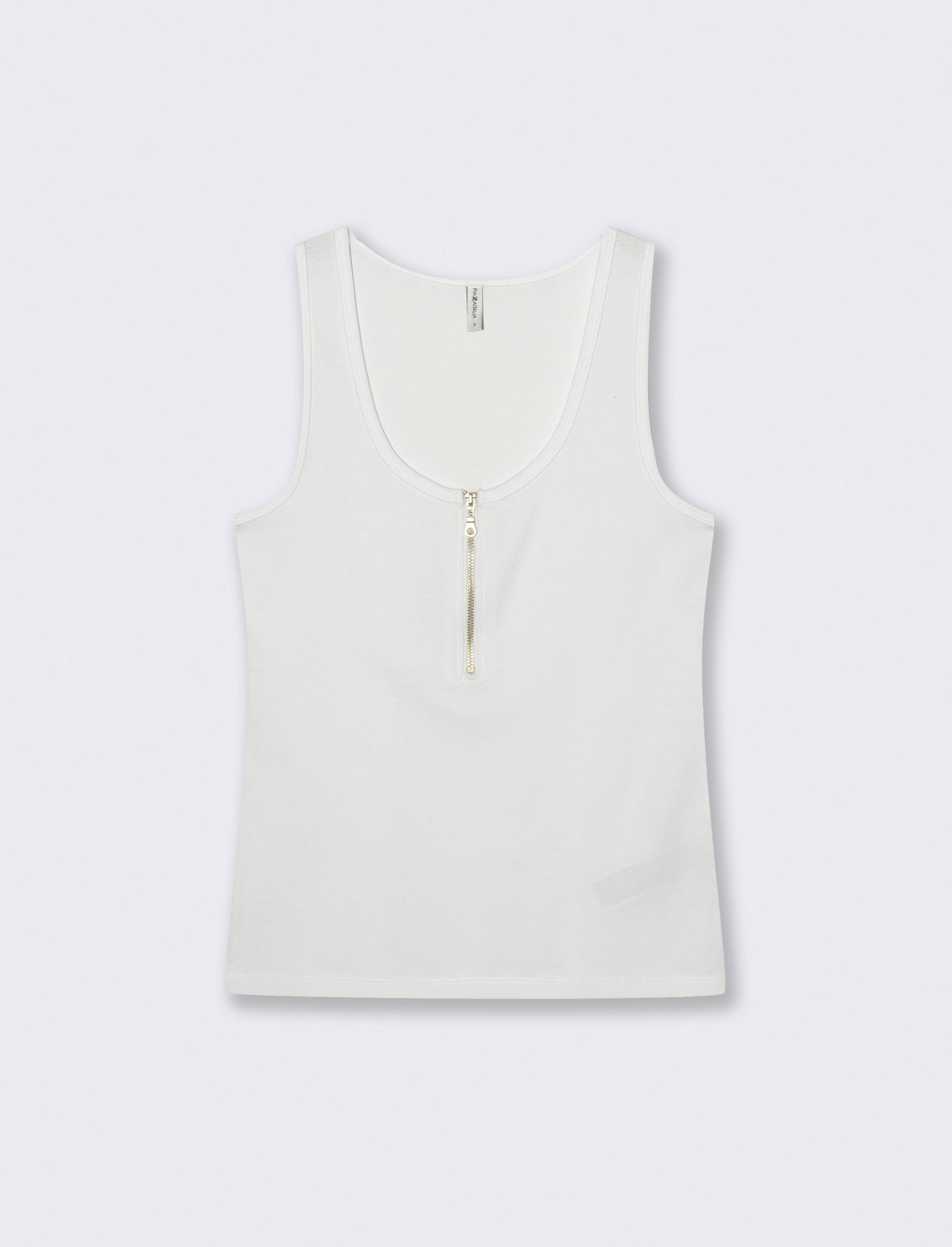 Ribbed tank top with zip - White