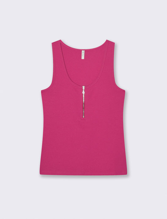 Canotta a coste con zip - Fuxia