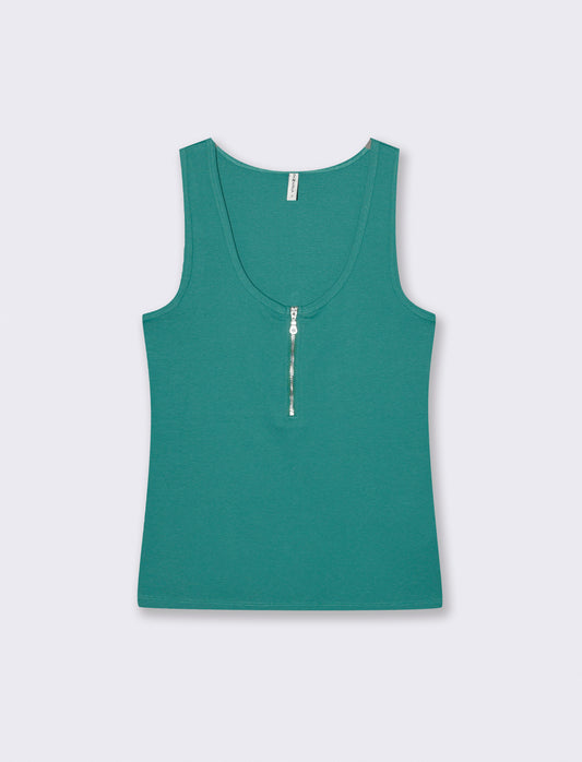 Canotta a coste con zip - Verde smeraldo