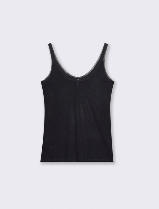 Top con inserti in mesh e bretelle - Nero