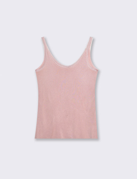 Top con inserti in mesh e bretelle - Rosa antico