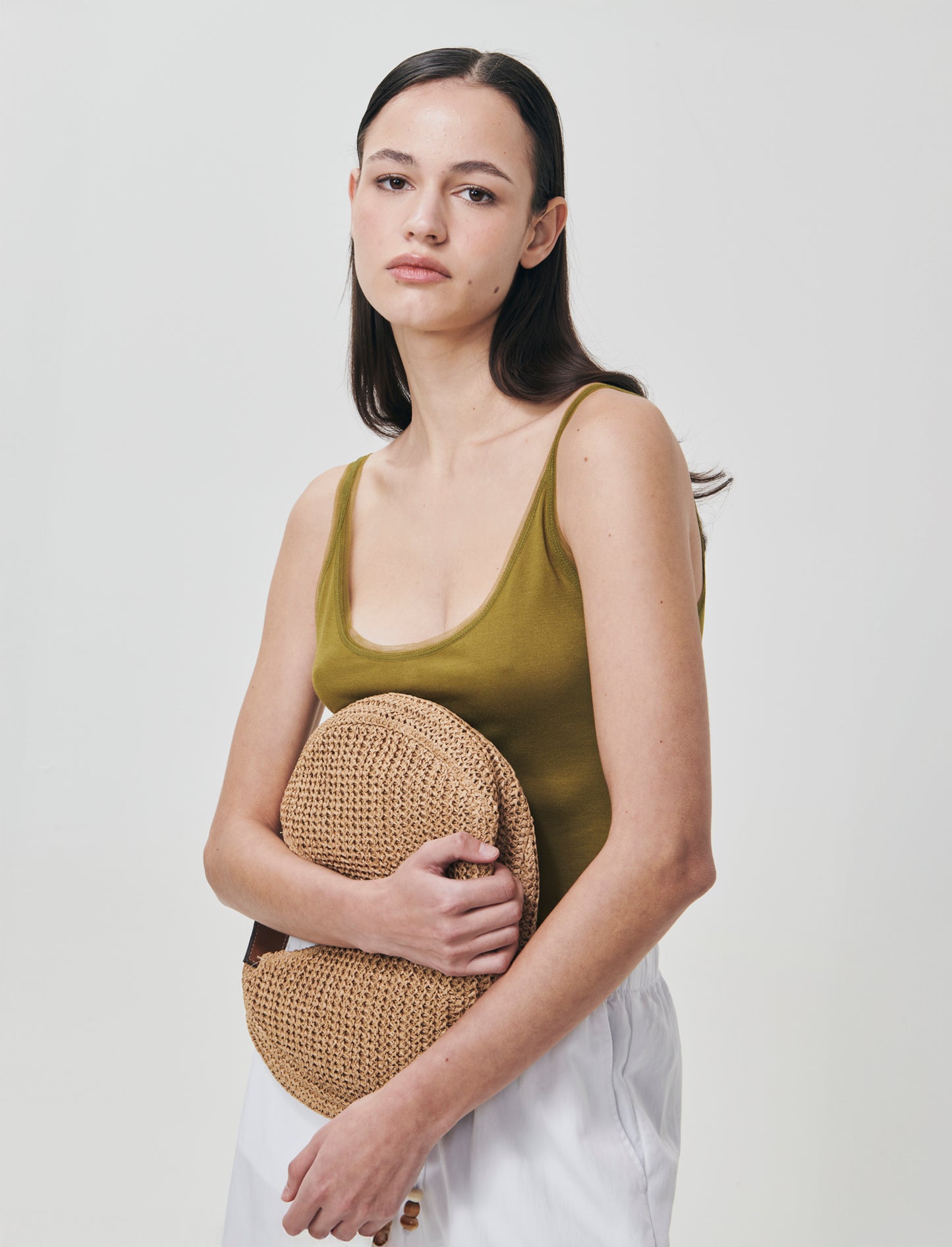 Top con inserti in mesh e bretelle - Verde abete