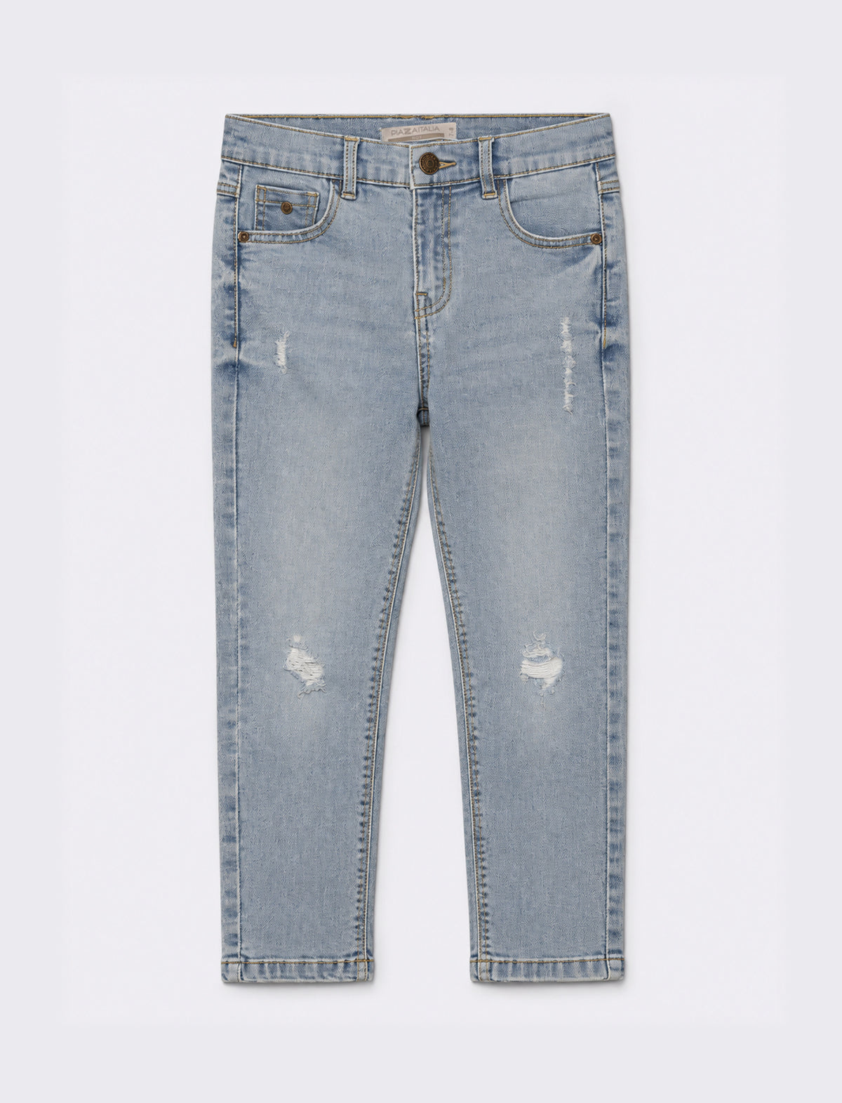 Jeans 5 tasche con rotture. - Denim chiaro