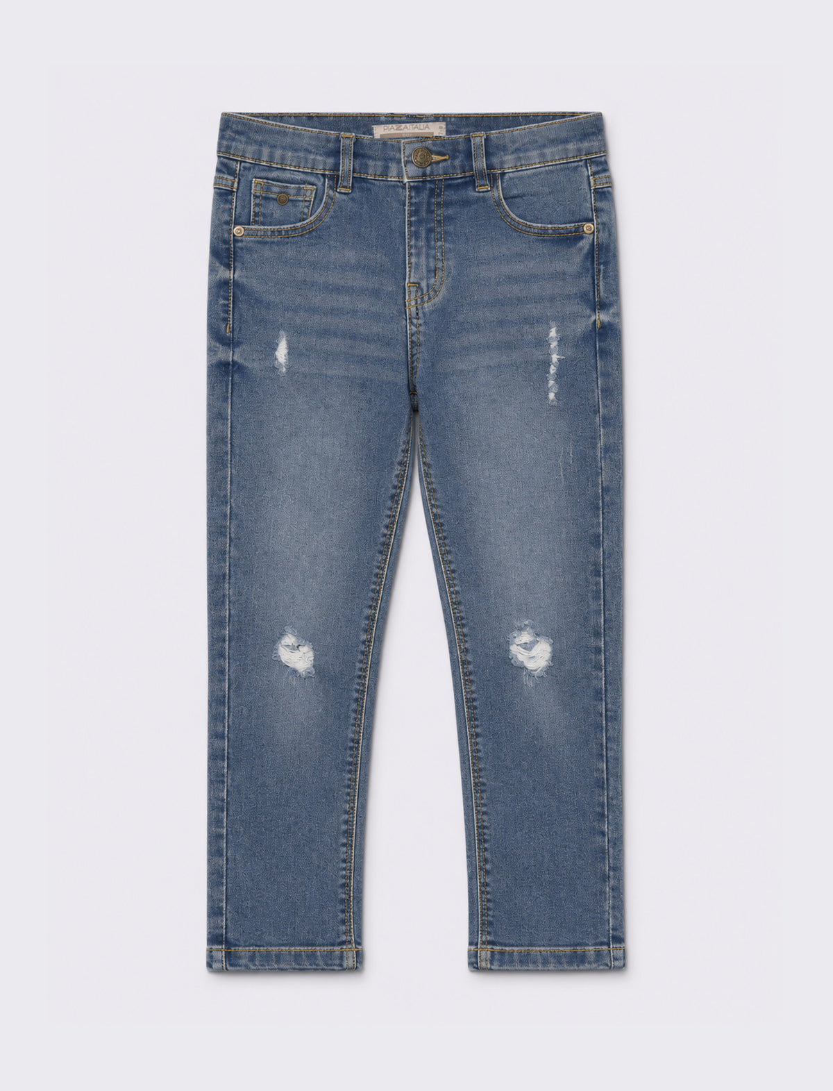 Jeans 5 tasche con rotture. - Denim