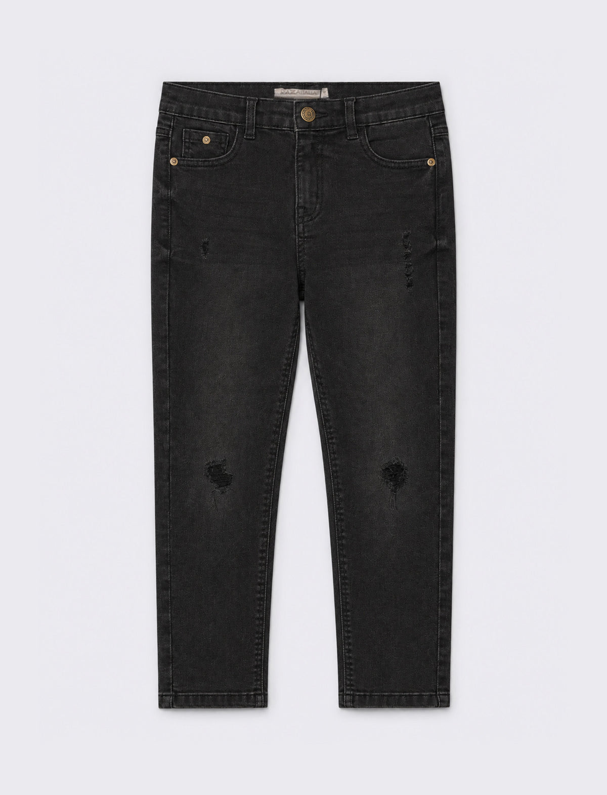 Jeans 5 tasche con rotture. - Nero