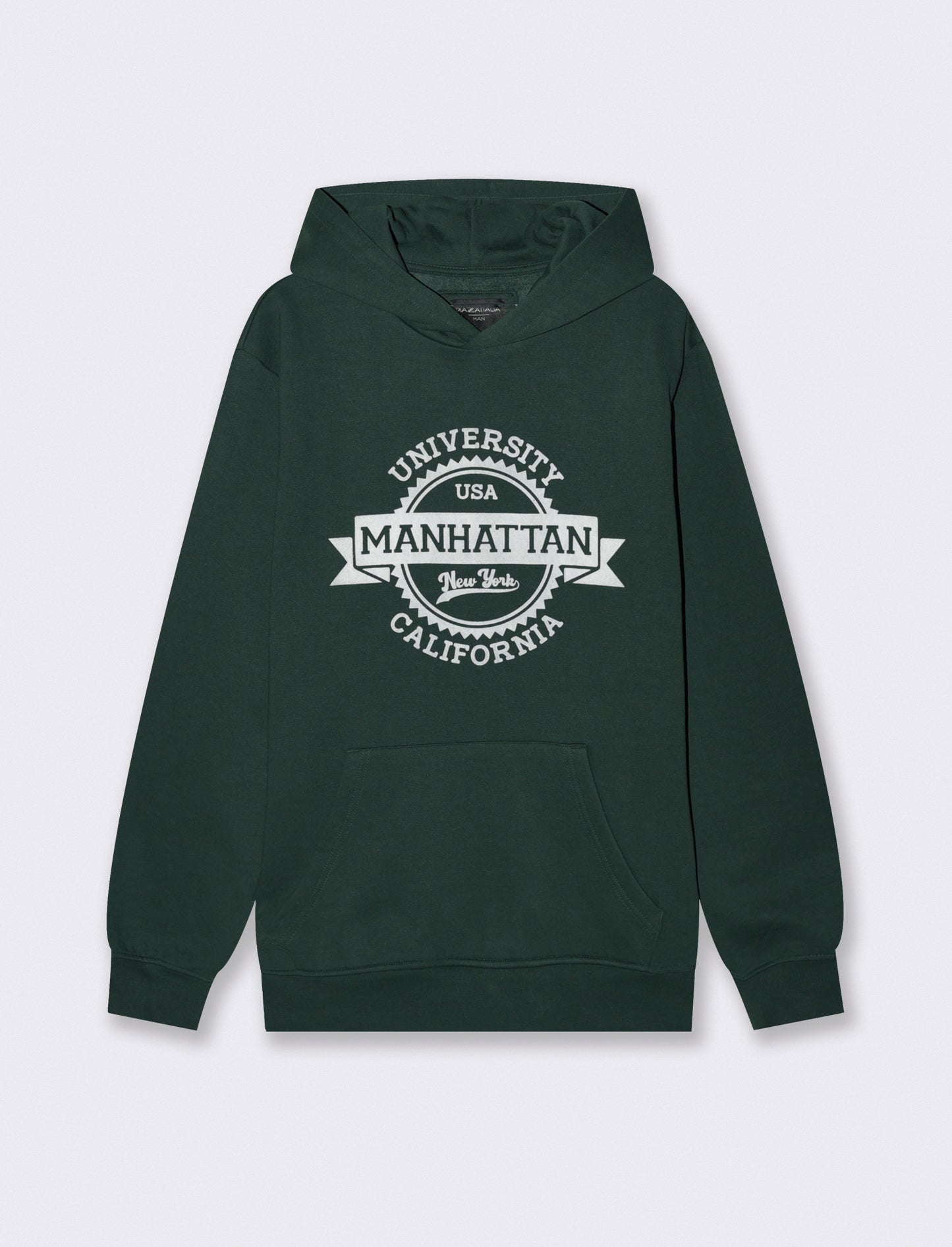 FELPA CON CAPPUCCIO CON STAMPA FLOCK - Verde scuro