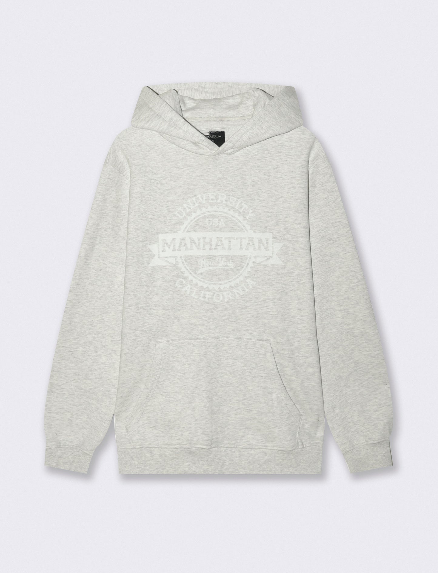 FELPA CON CAPPUCCIO CON STAMPA FLOCK - Grigio mel.