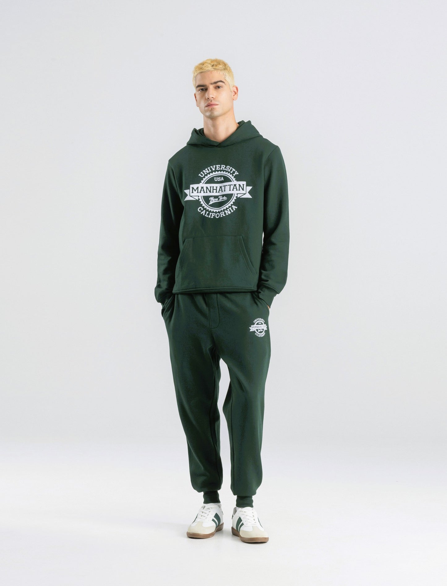 PANTALONI JOGGER IN FELPA CON STAMPA FLOCK - Verde scuro