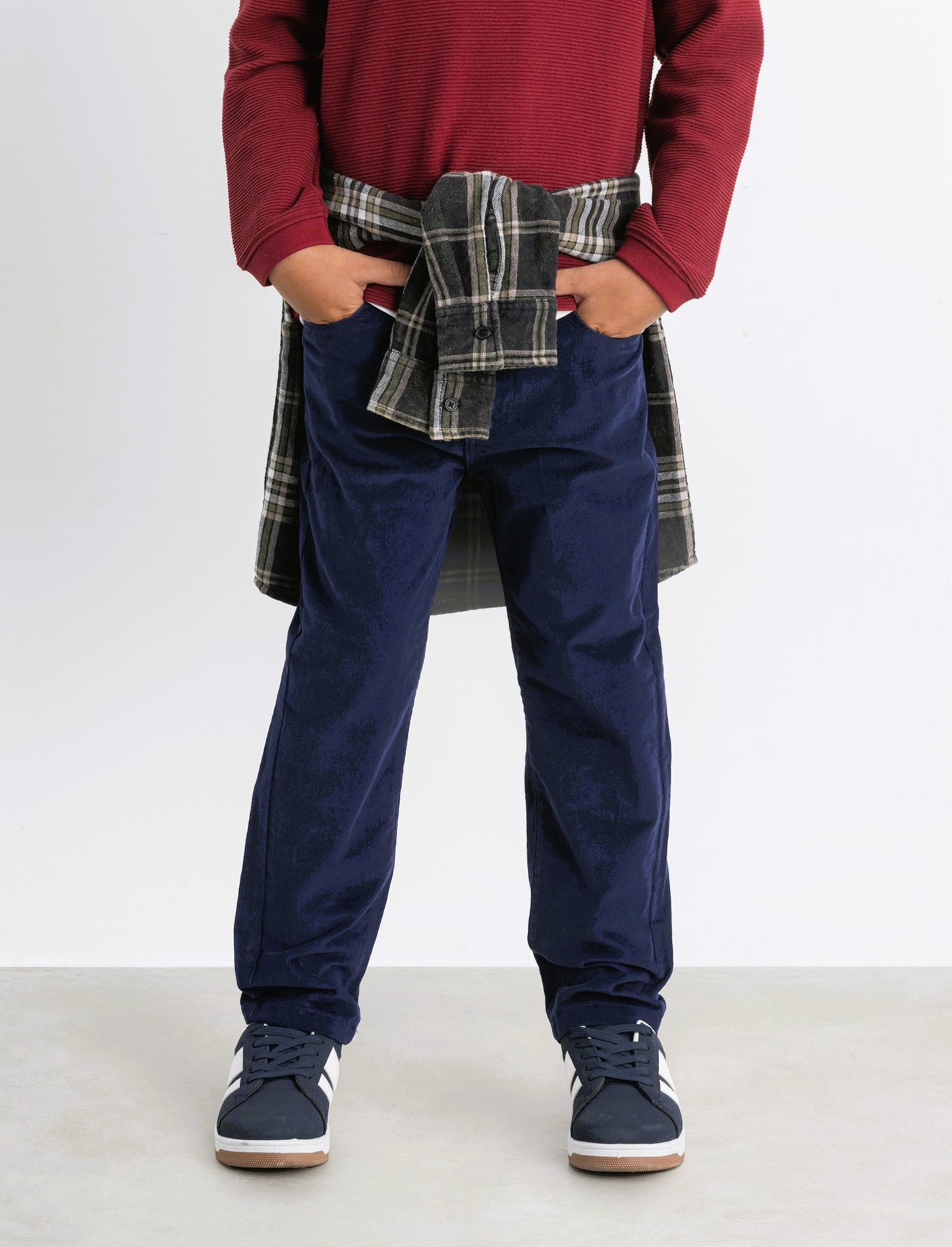 Pantalone 5 tasche in velluto a coste. - Blu