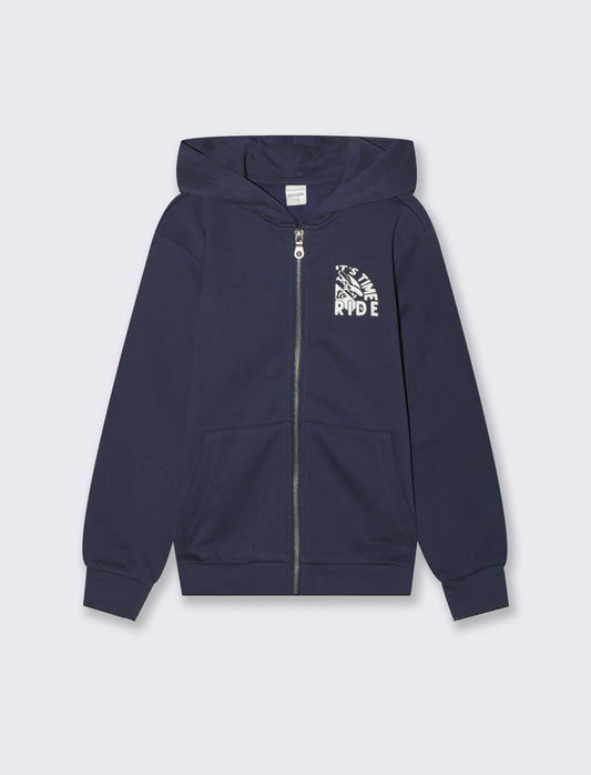 Felpa full zip con cappuccio. - Blu