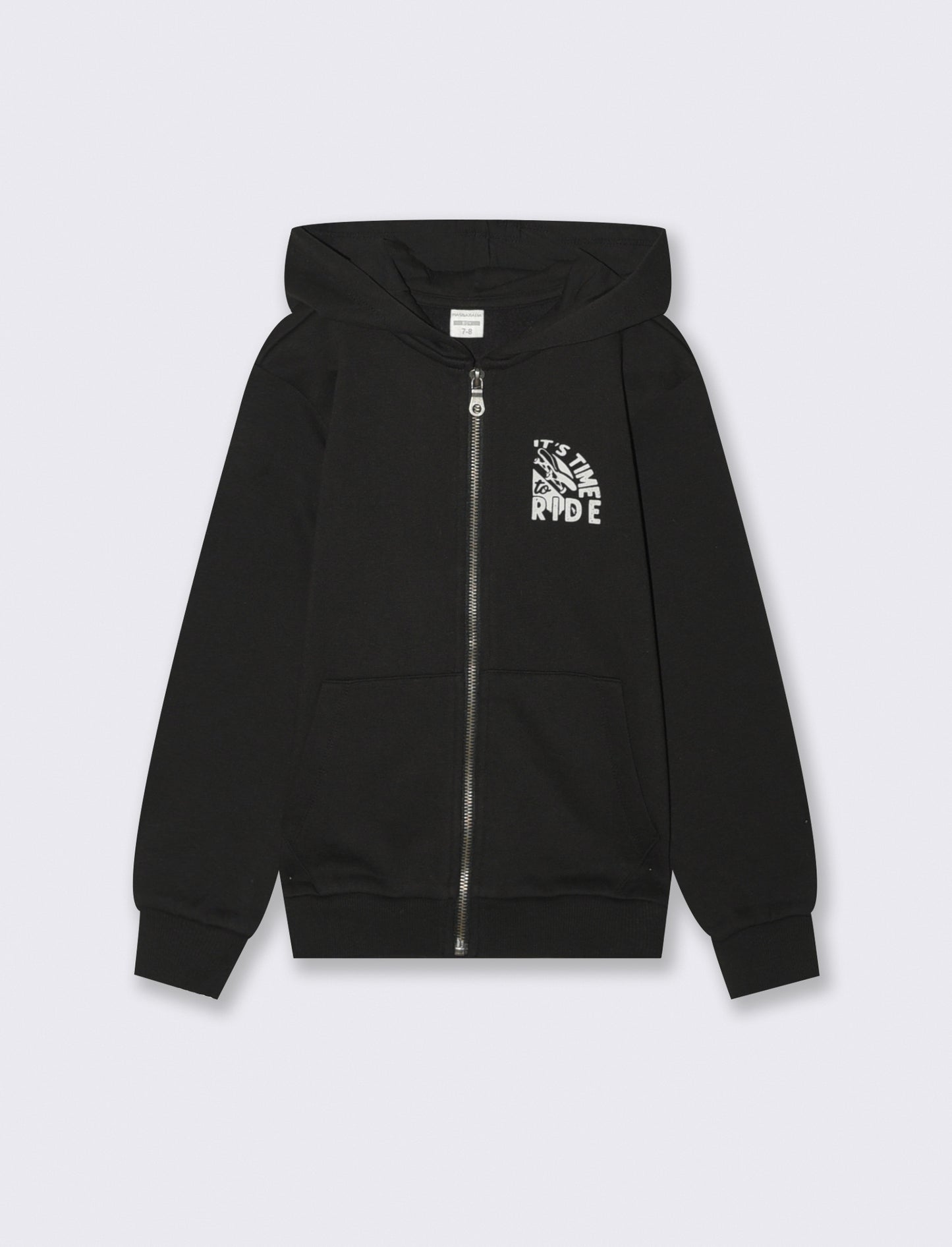 Felpa full zip con cappuccio. - Nero