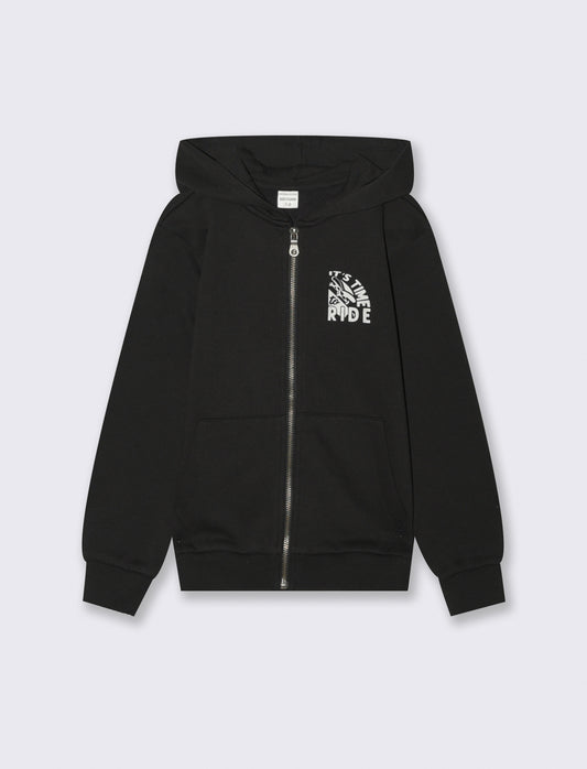 Felpa full zip con cappuccio. - Nero