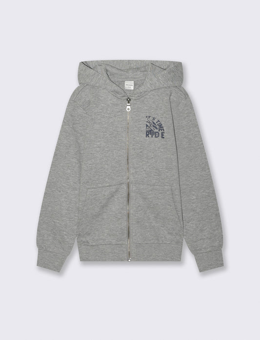 Felpa full zip con cappuccio. - Grigio mel.