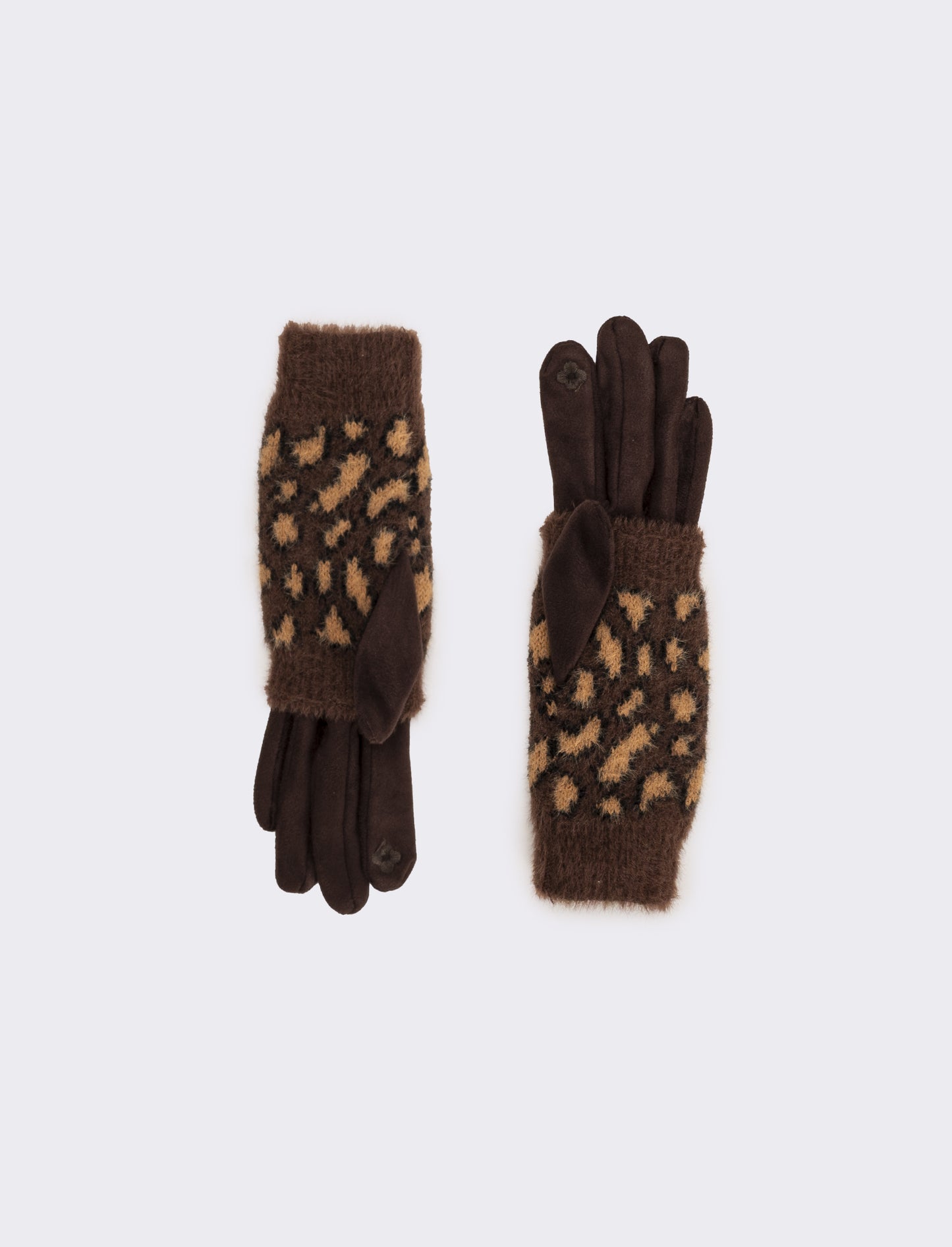 Guanto doppio unito con muffola leopardato donna - Marrone