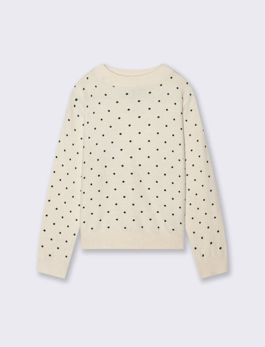 Maglia collo alto con stampa floccata. - Beige