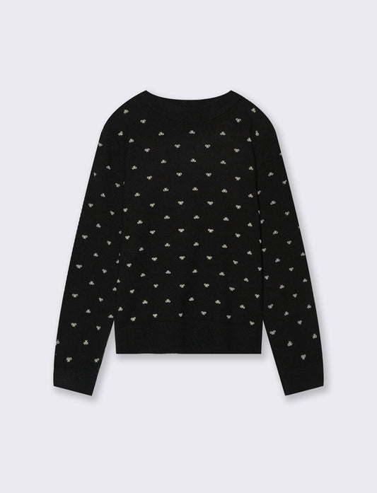 Maglia collo alto con stampa floccata. - Nero