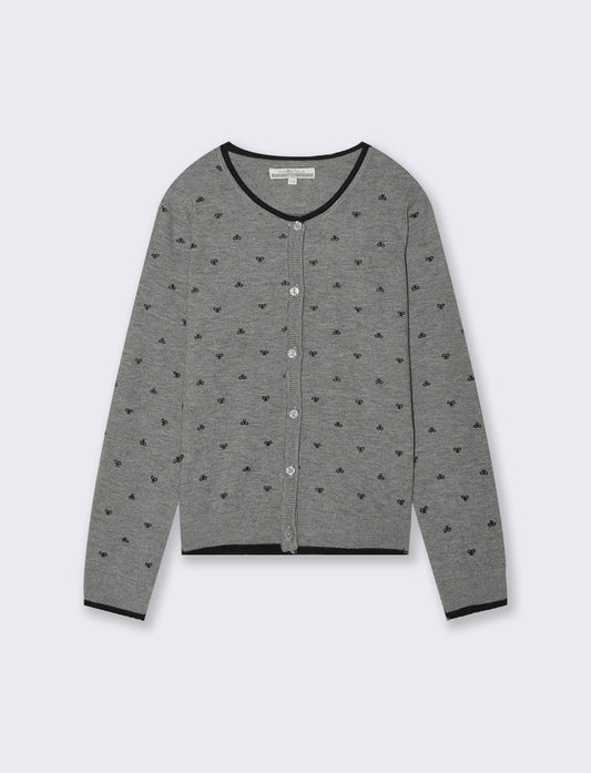 Cardigan in maglia manica lunga. - Grigio melange