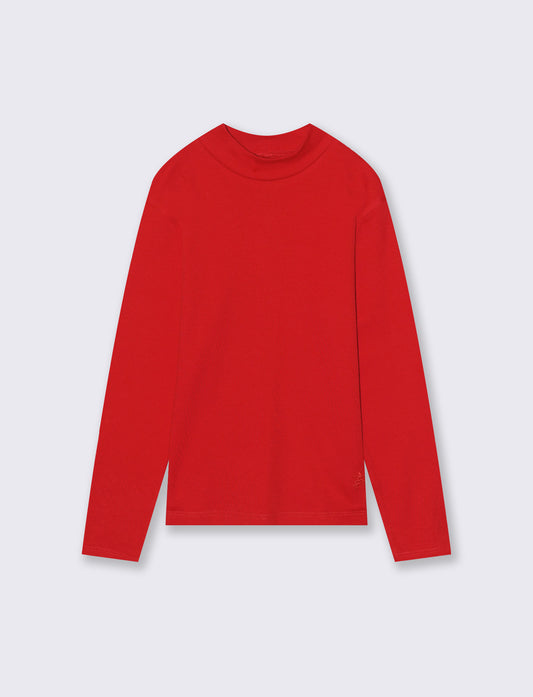 T-shirt mezzo collo caldo cotone. - Rosso