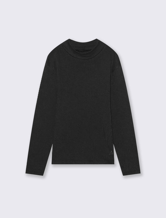 T-shirt mezzo collo caldo cotone. - Nero