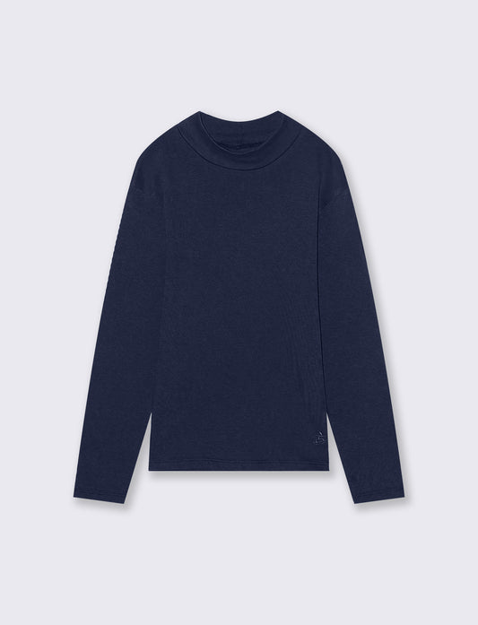 T-shirt mezzo collo caldo cotone. - Blu