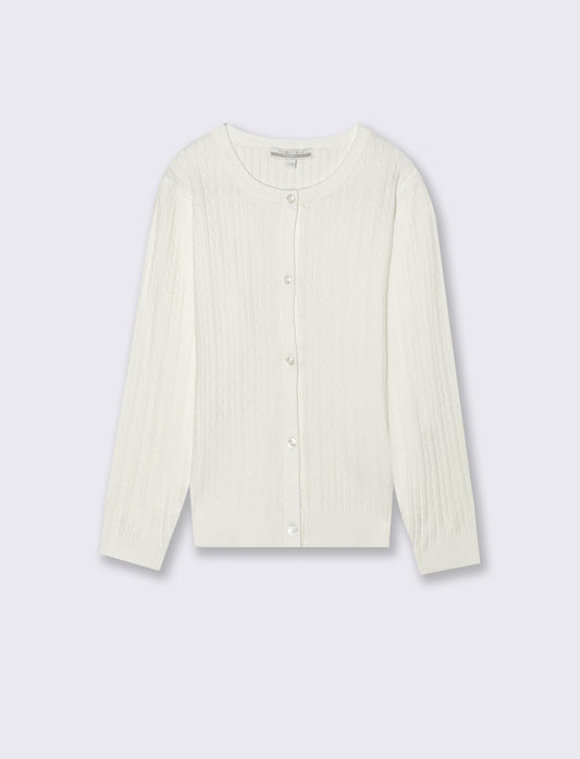 Cardigan girocollo - Bianco sporco