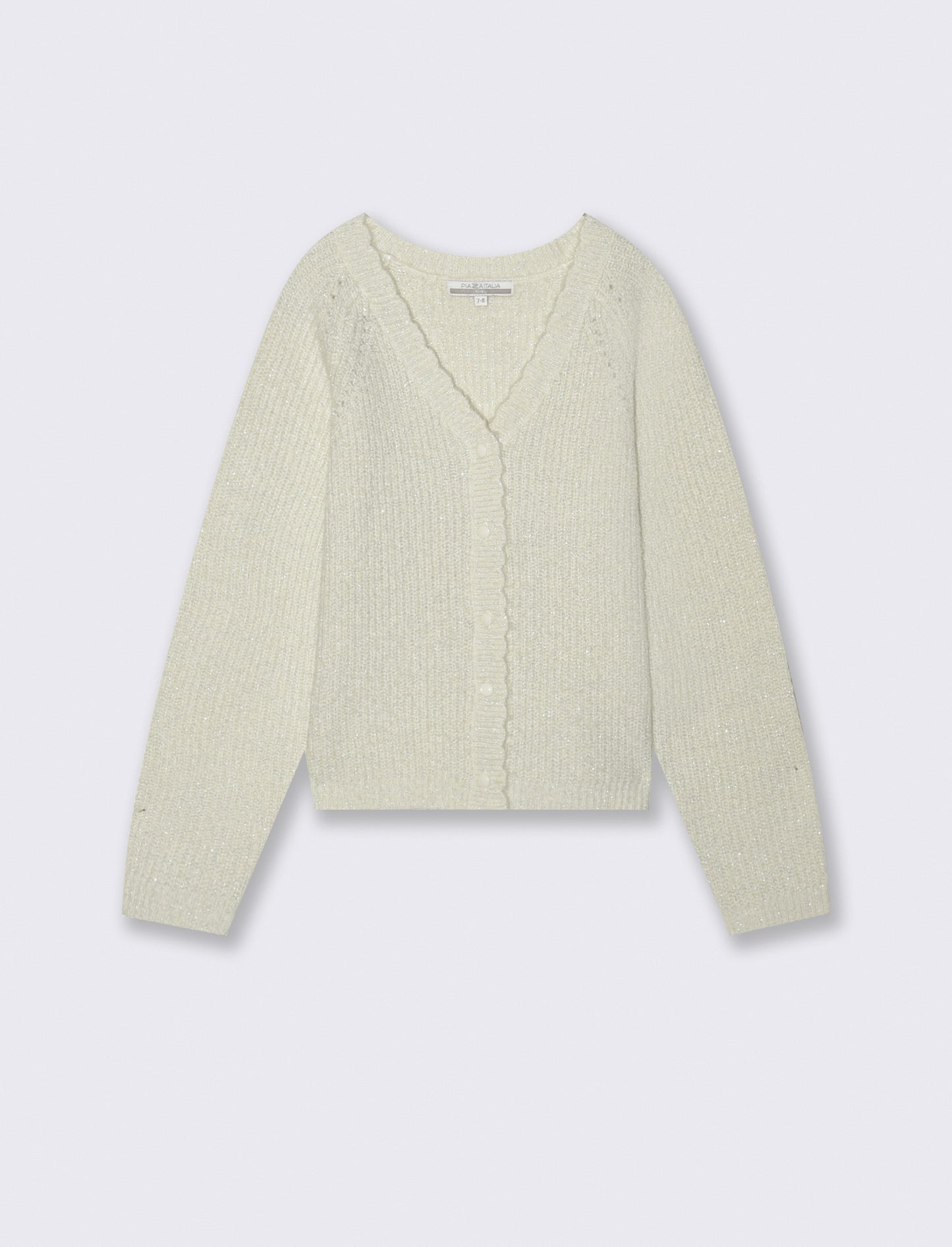 Cardigan manica raglan in morbida maglieria con filato metallizzato. - Bianco sporco