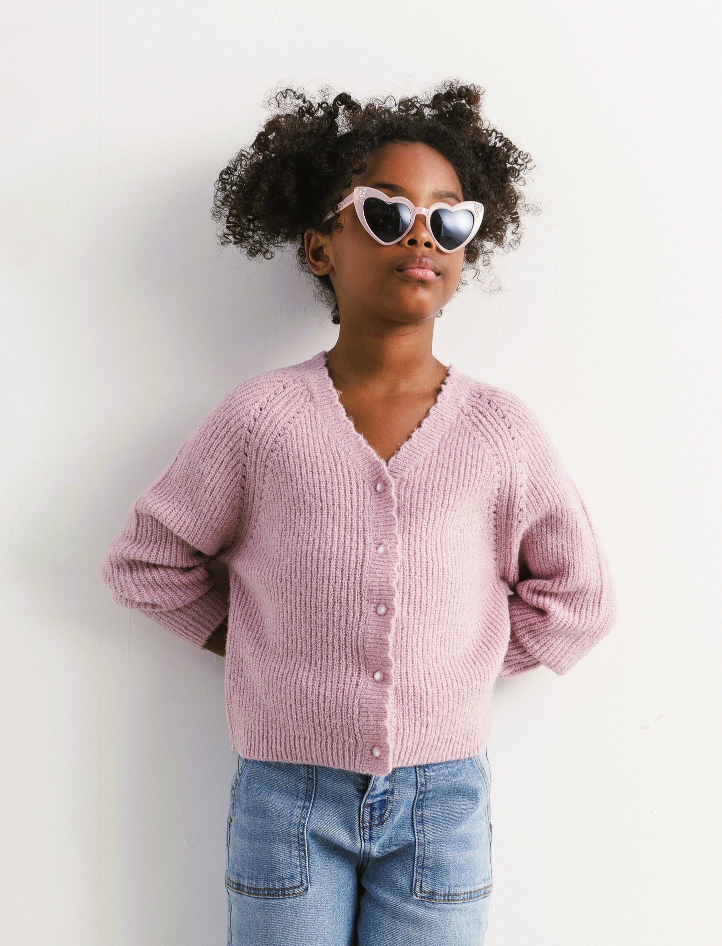 Cardigan manica raglan in morbida maglieria con filato metallizzato. - Rosa