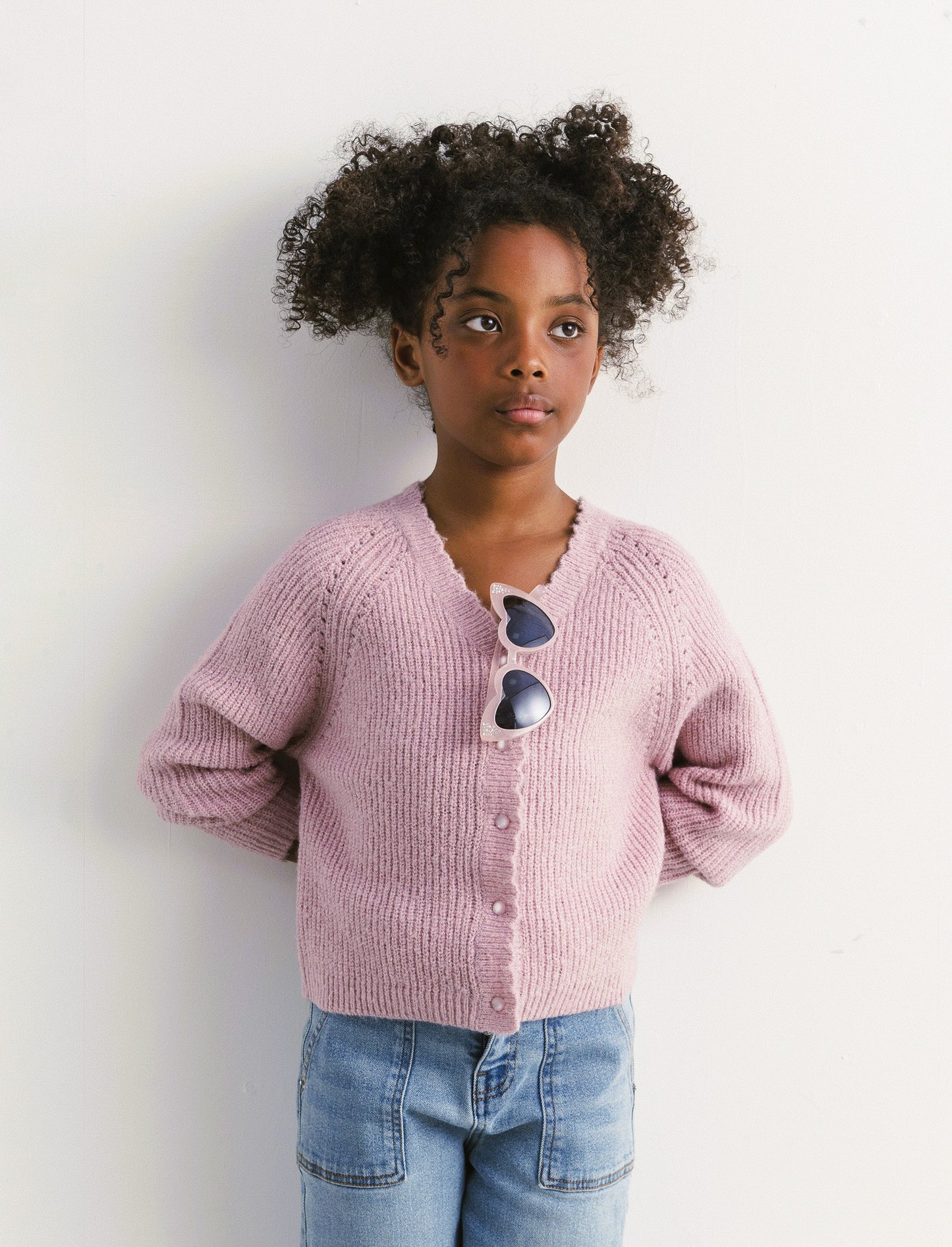 Cardigan manica raglan in morbida maglieria con filato metallizzato. - Rosa