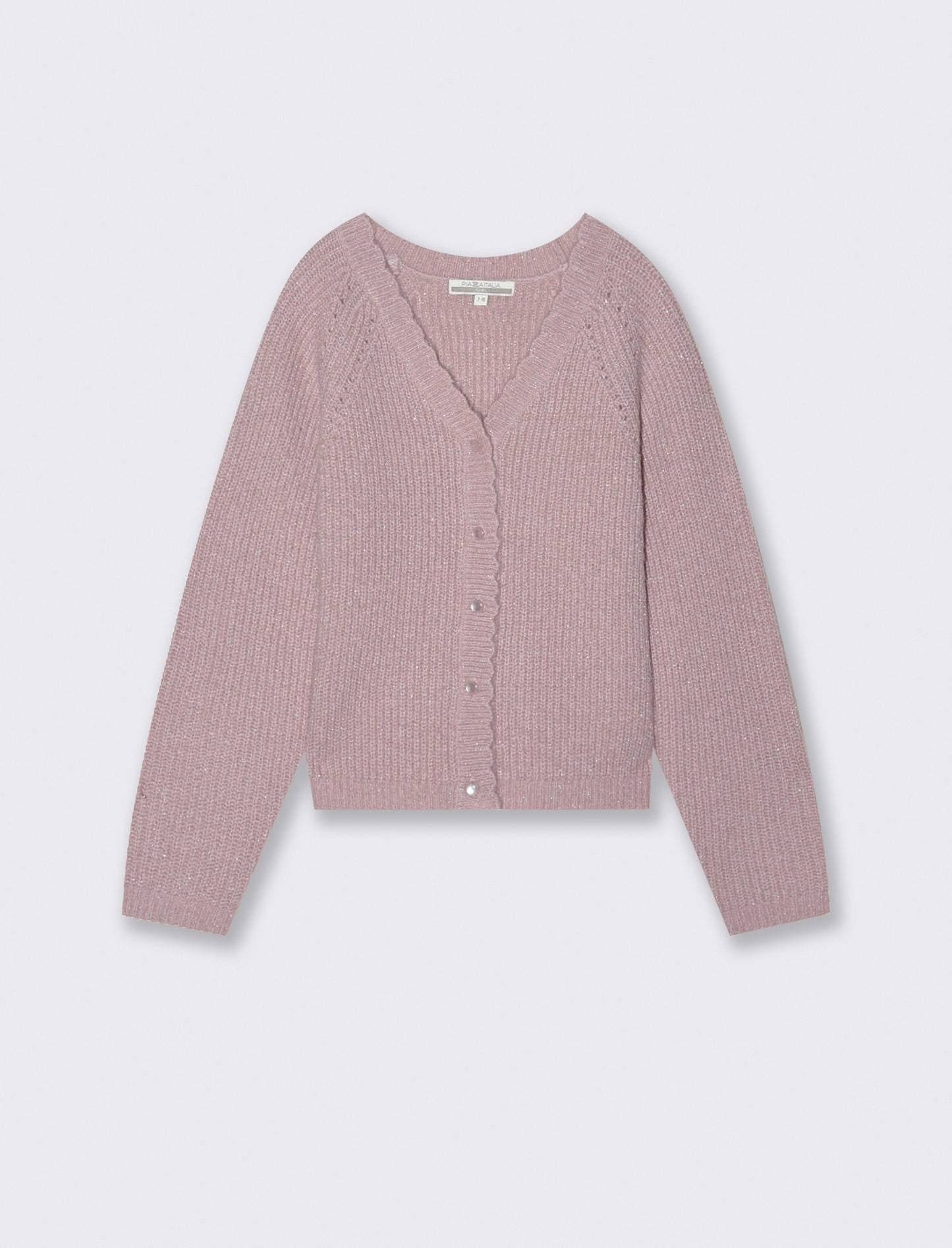 Cardigan manica raglan in morbida maglieria con filato metallizzato. - Rosa