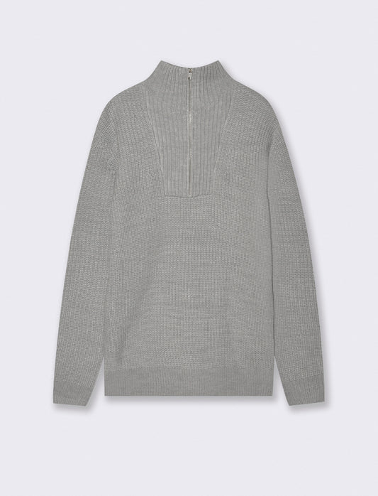 MAGLIA CON COLLO A CERNIERA E TEXTURE - Grigio mel.