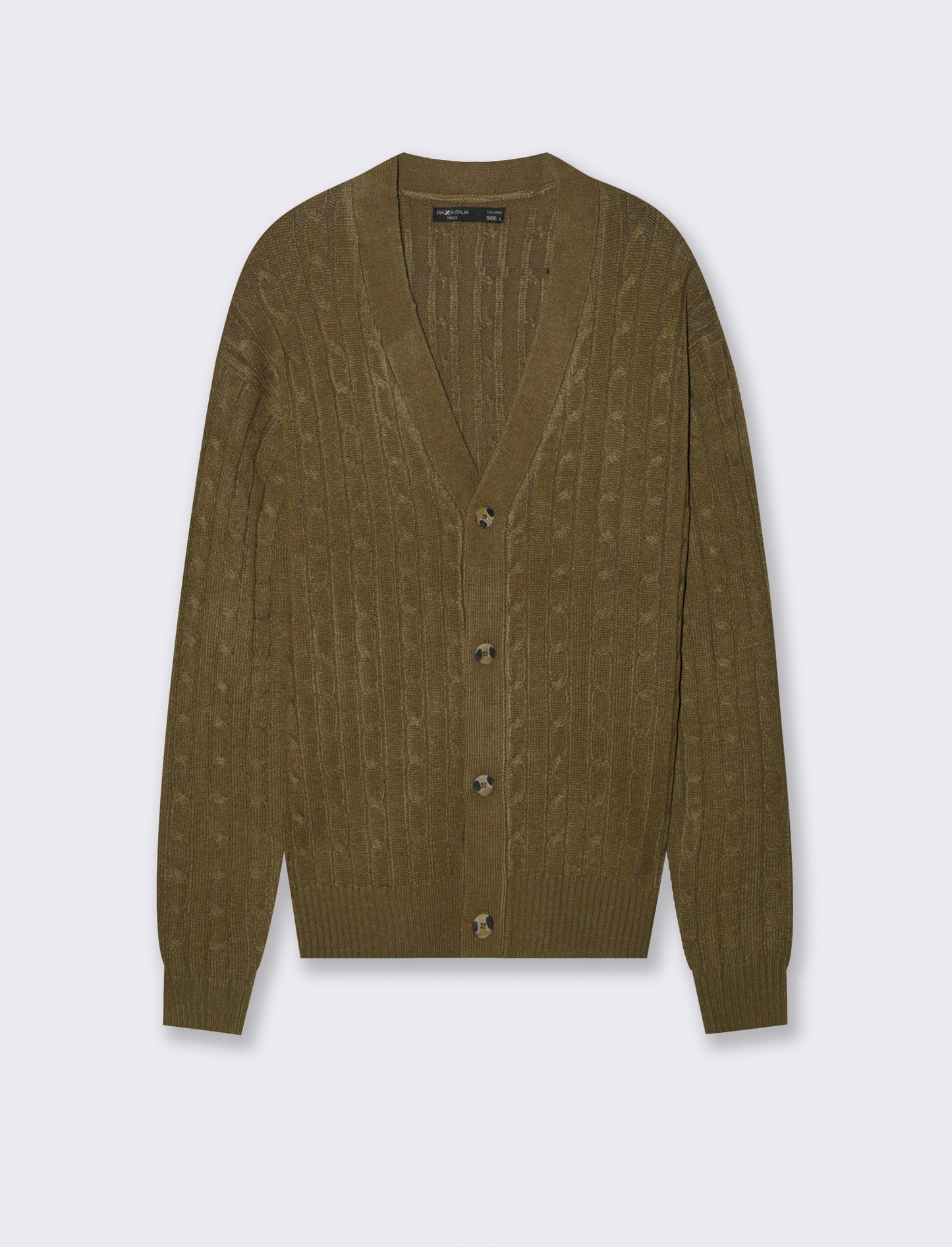 MAGLIA CARDIGAN A TRECCE: - Grigio fango