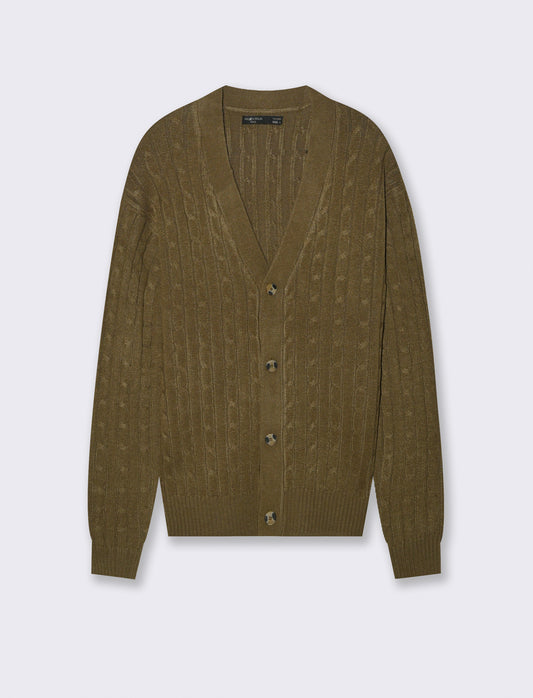 MAGLIA CARDIGAN A TRECCE: - Grigio fango