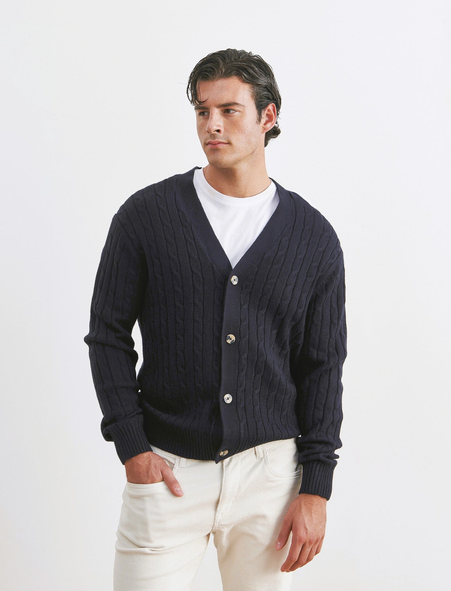 MAGLIA CARDIGAN A TRECCE: - Blu