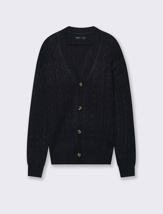 MAGLIA CARDIGAN A TRECCE: - Blu