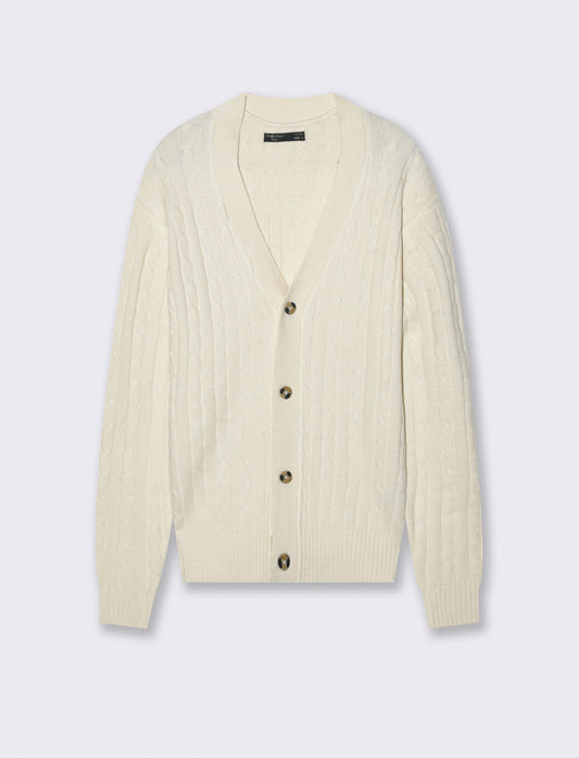 MAGLIA CARDIGAN A TRECCE: - Beige ecru