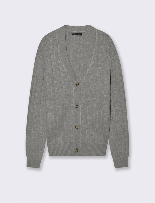 MAGLIA CARDIGAN A TRECCE: - Grigio mel.