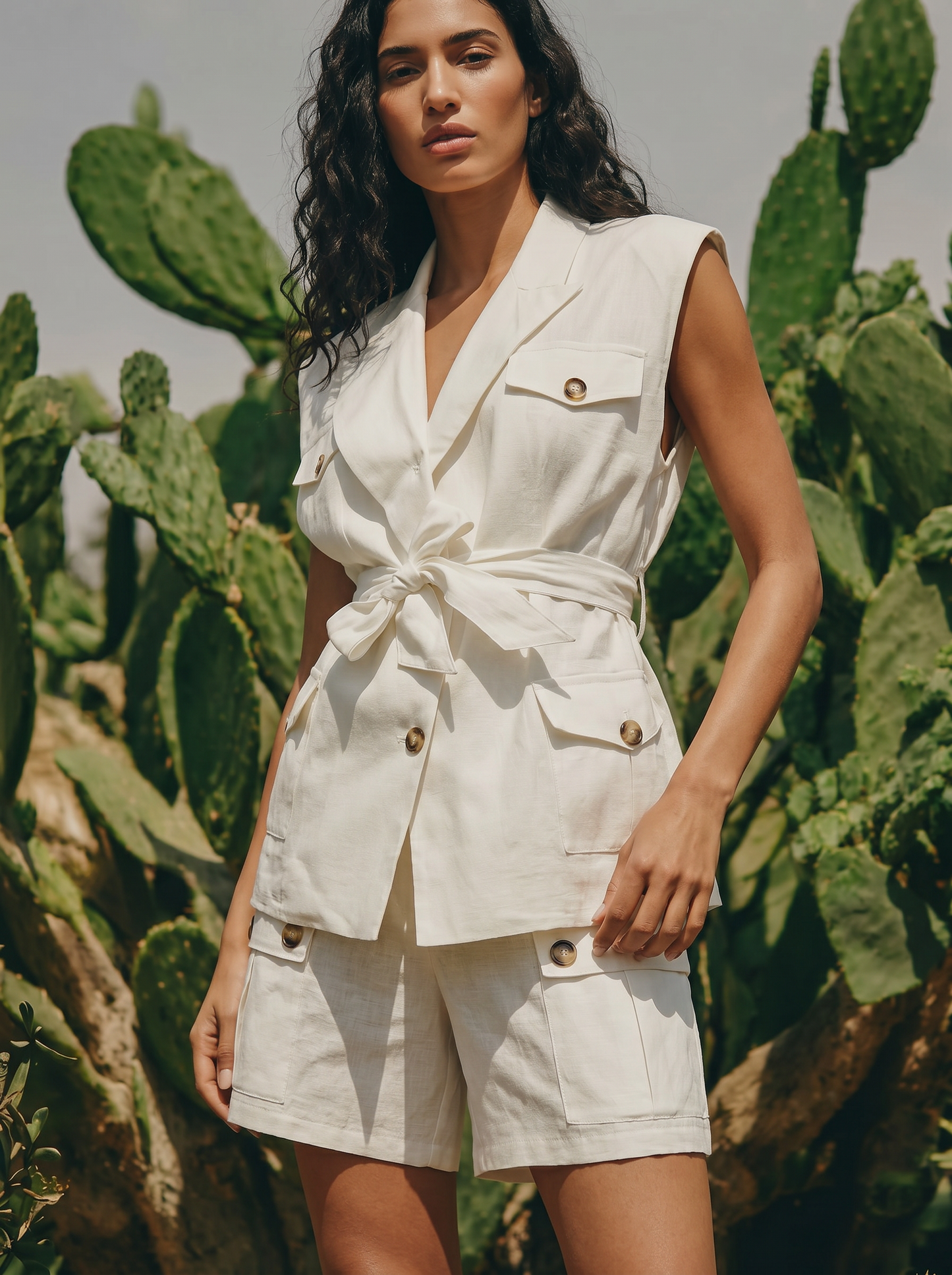 Shorts cargo donna con tasche frontali - Bianco latte