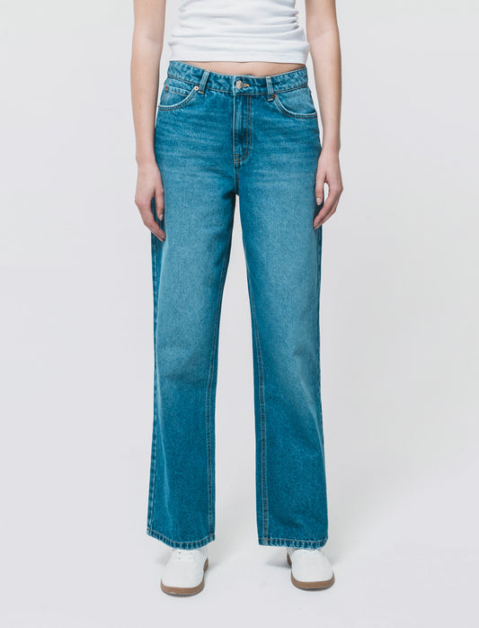 Jeans Vita Alta con Gamba Dritta - Denim