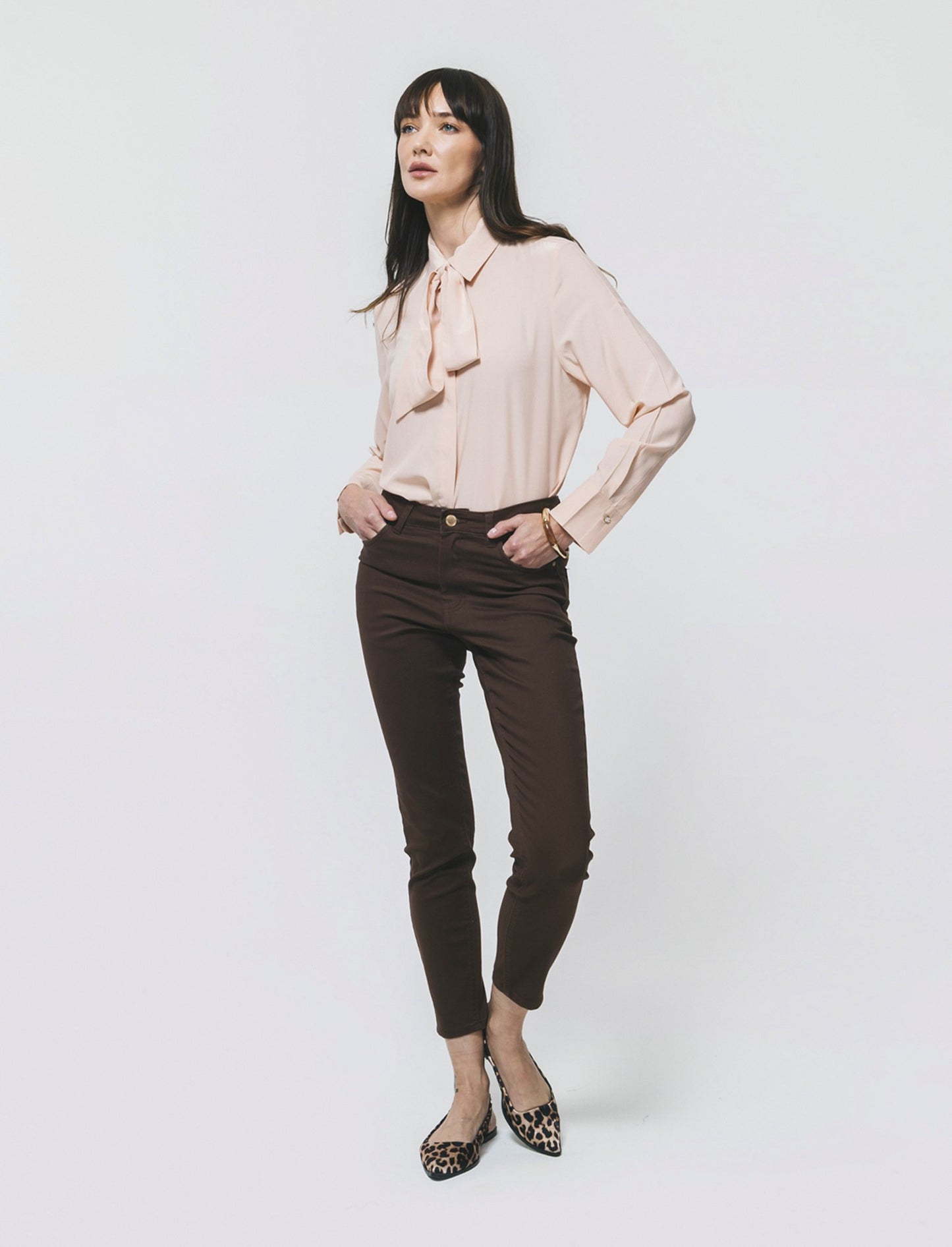 JEANS SKINNY 5 Tasche con Chiusura Frontale - Marrone cioccolato