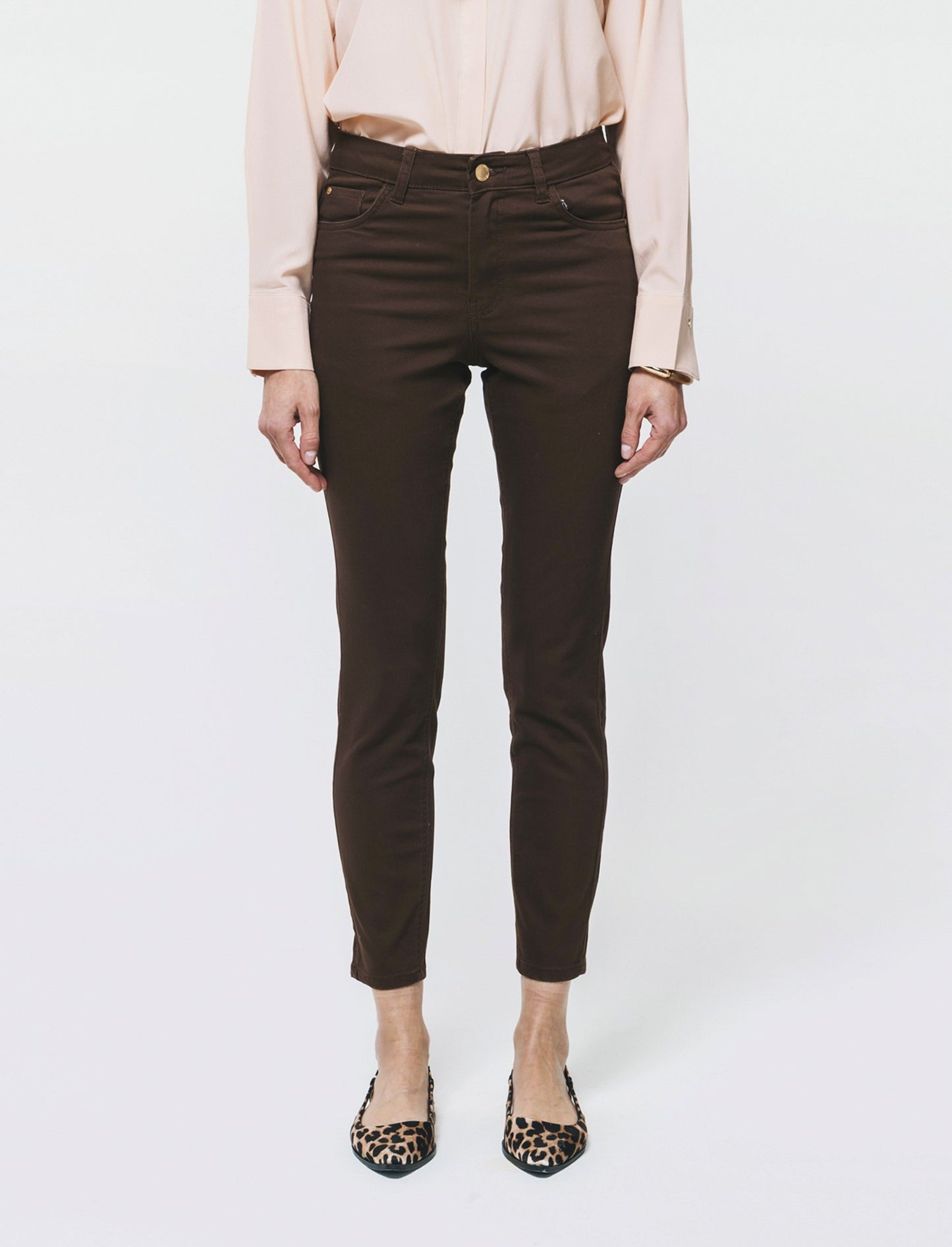 JEANS SKINNY 5 Tasche con Chiusura Frontale - Marrone cioccolato