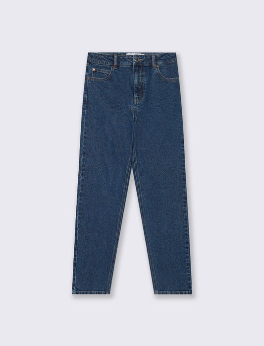 Jeans Mom Fit Slim Vita Alta con Tasche - Denim