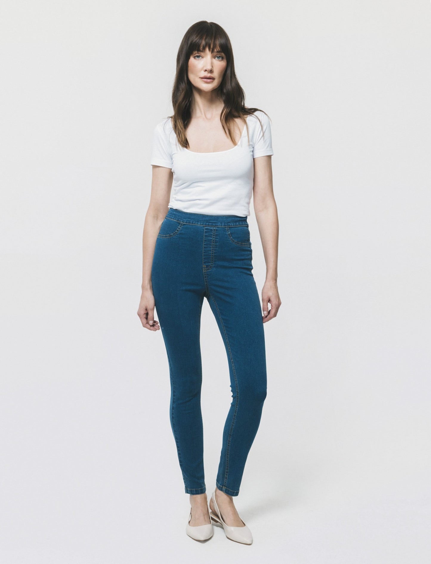 Skinny Jeans Vita Alta con Elastico - DENIM SCURO